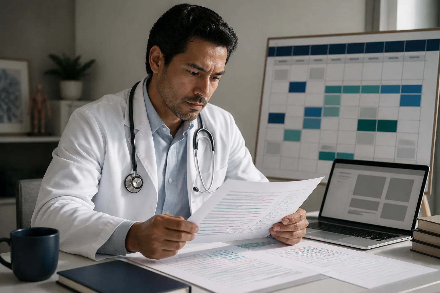 International medical graduate preparing for ECFMG OET single-sitting at a study desk