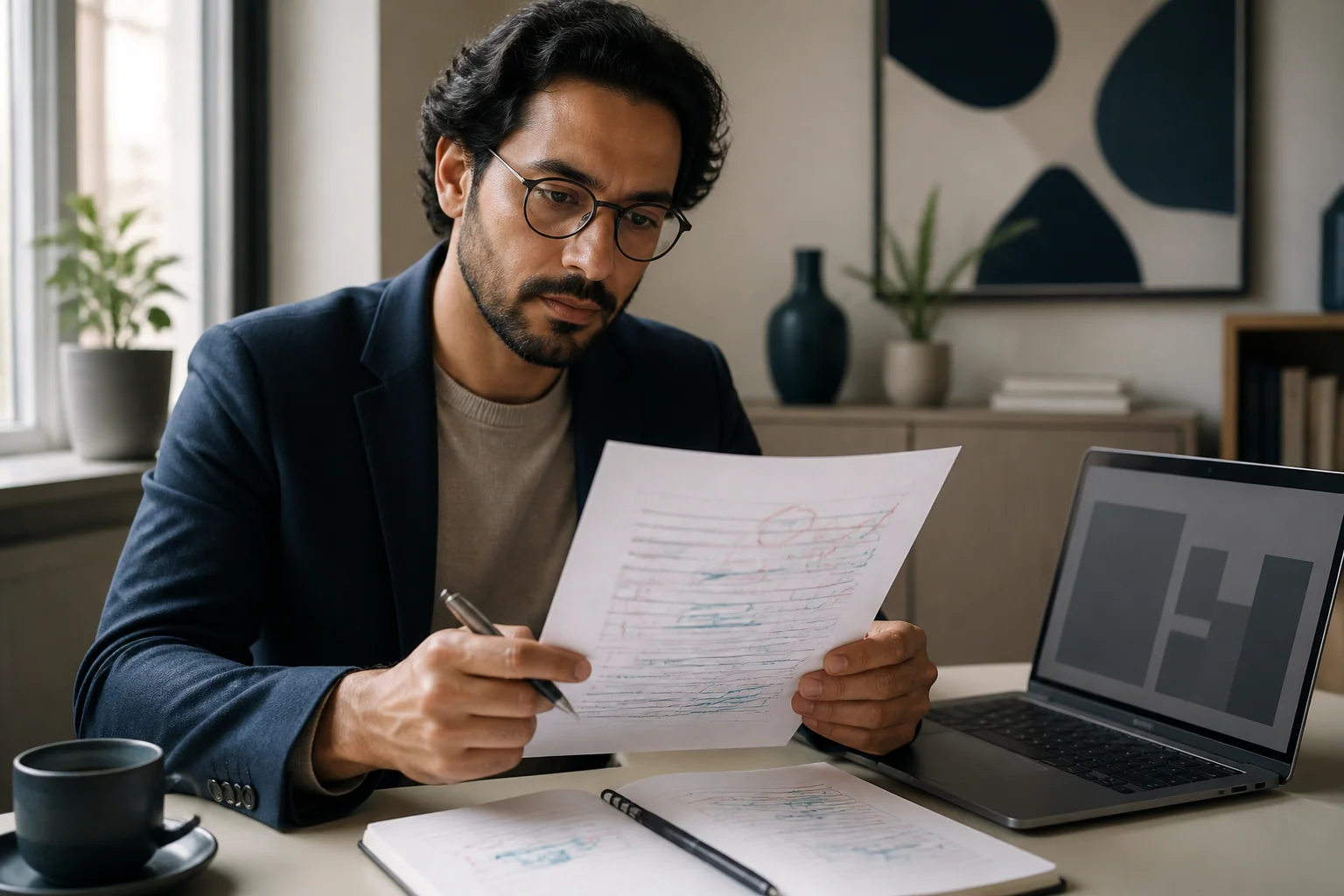 International psychologist reviewing a corrected OET assessment letter at a study desk