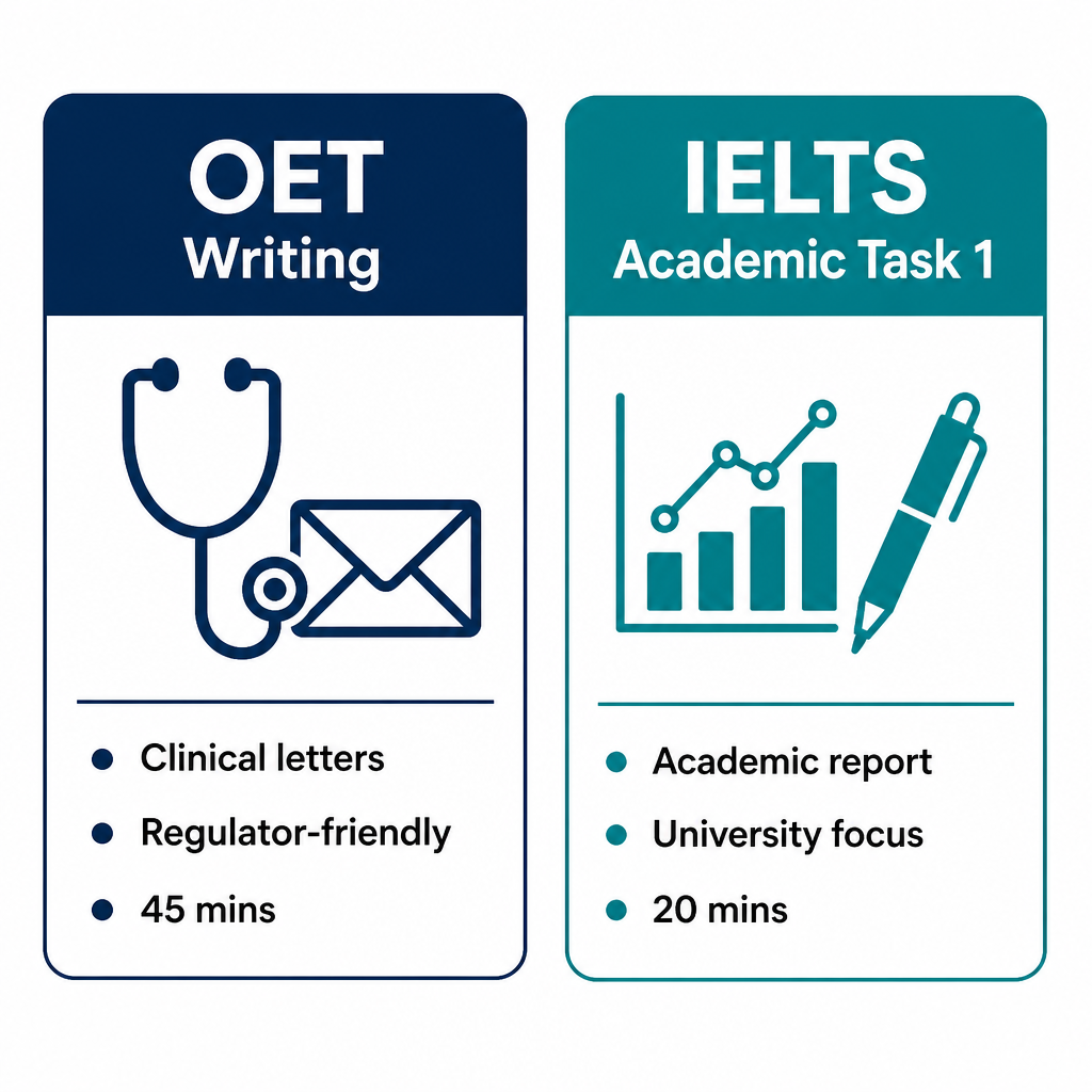OET Writing vs IELTS Academic Task 1 comparison for candidates considering both exams