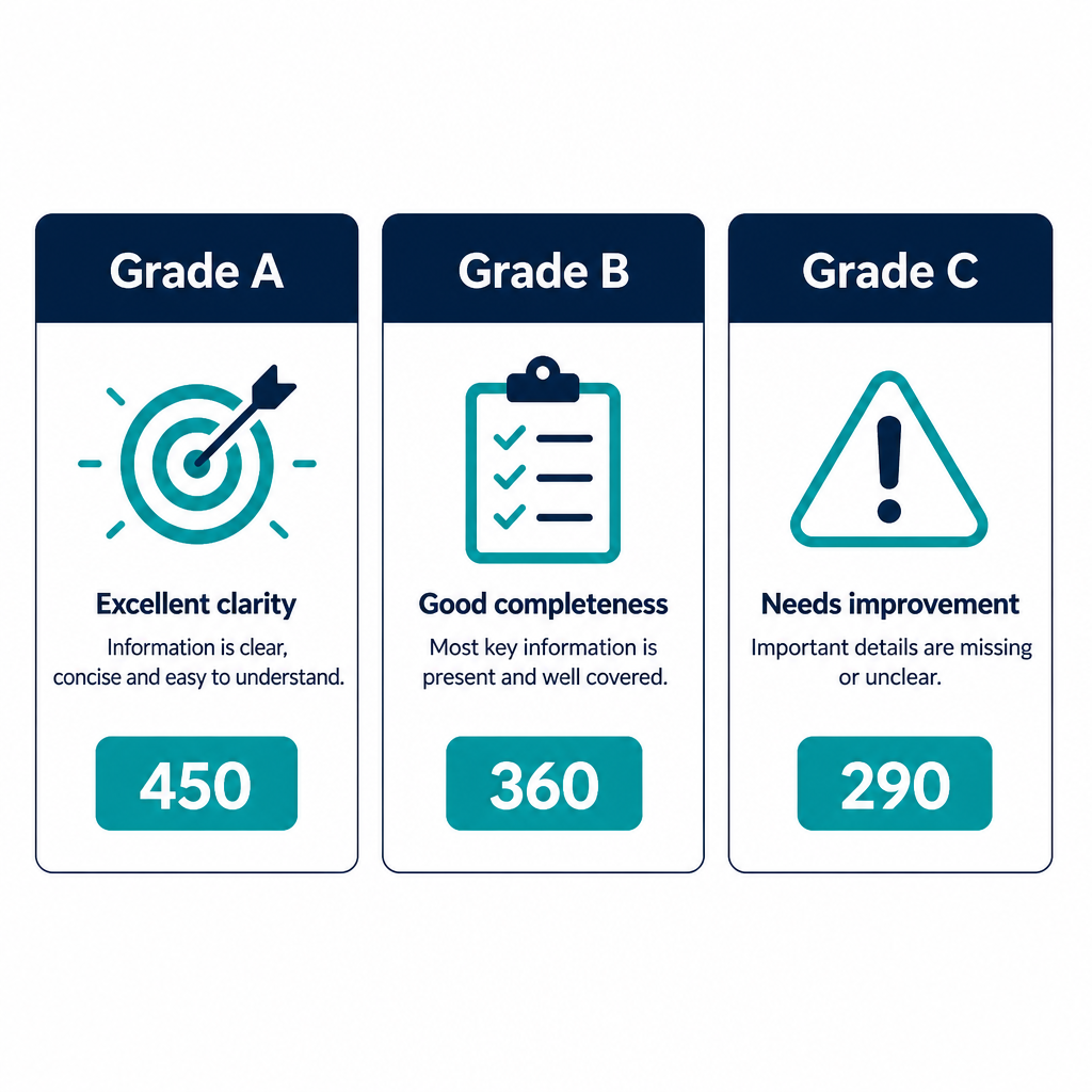 Side-by-side comparison of Grade A, B, C Doctor (GP) letters
