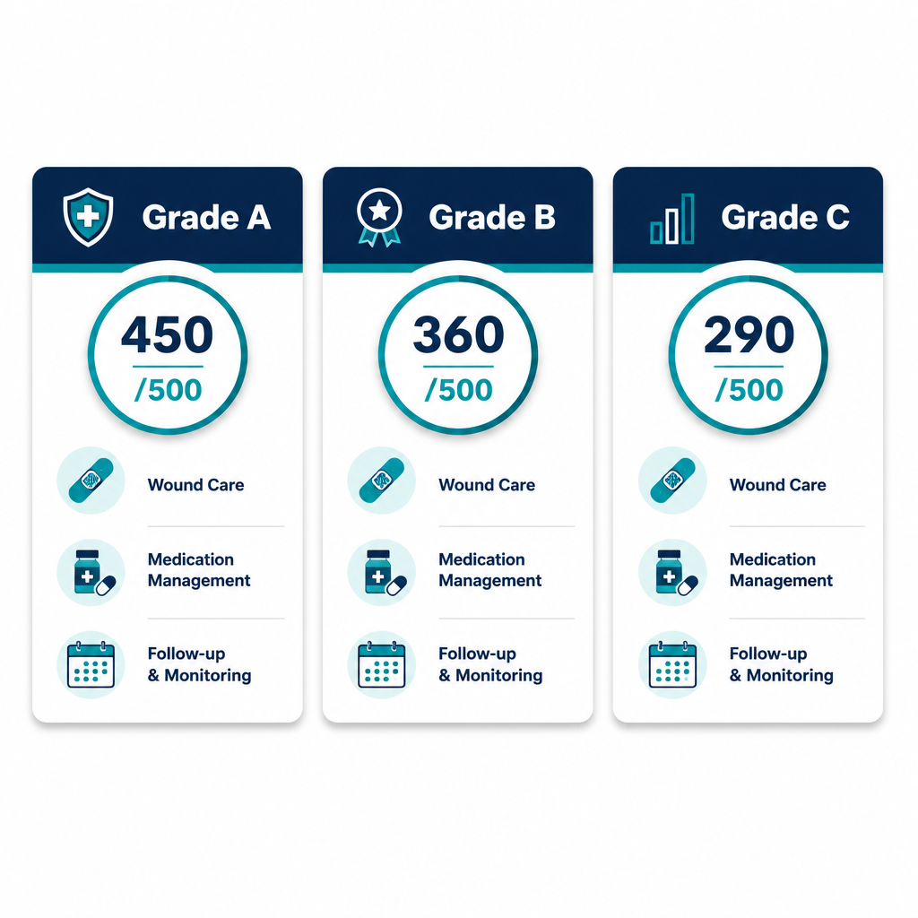 Side-by-side comparison of Grade A, B, C Nurse letters