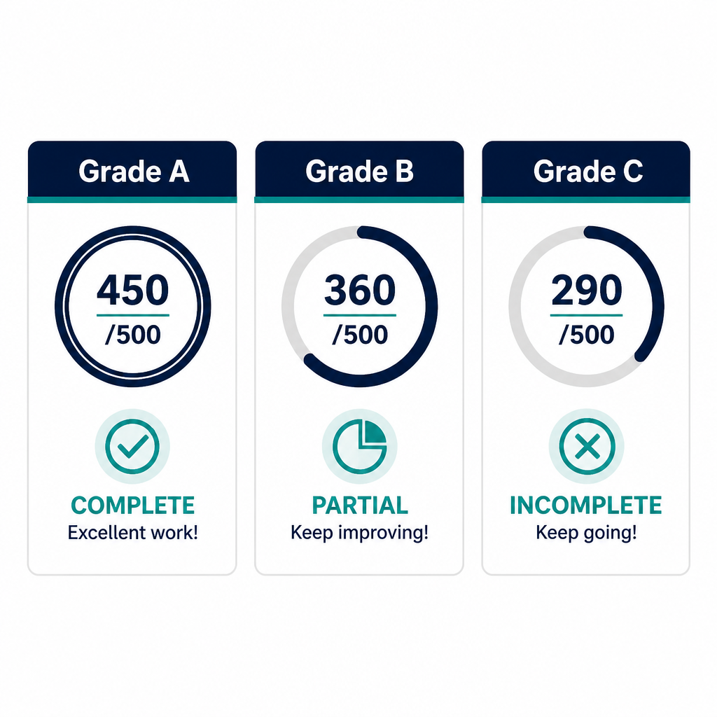 Side-by-side comparison of Grade A, B, C Pharmacist letters