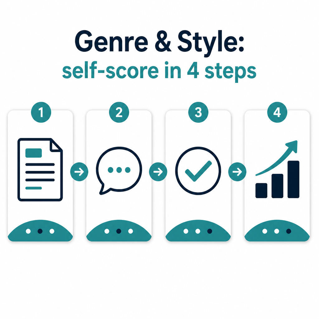 Genre & Style: 4-step self-scoring decision flowchart for the OET writing criterion