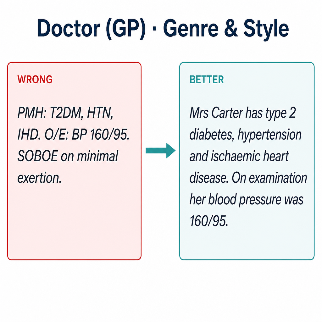 Common doctor Genre & Style mistakes with corrected examples