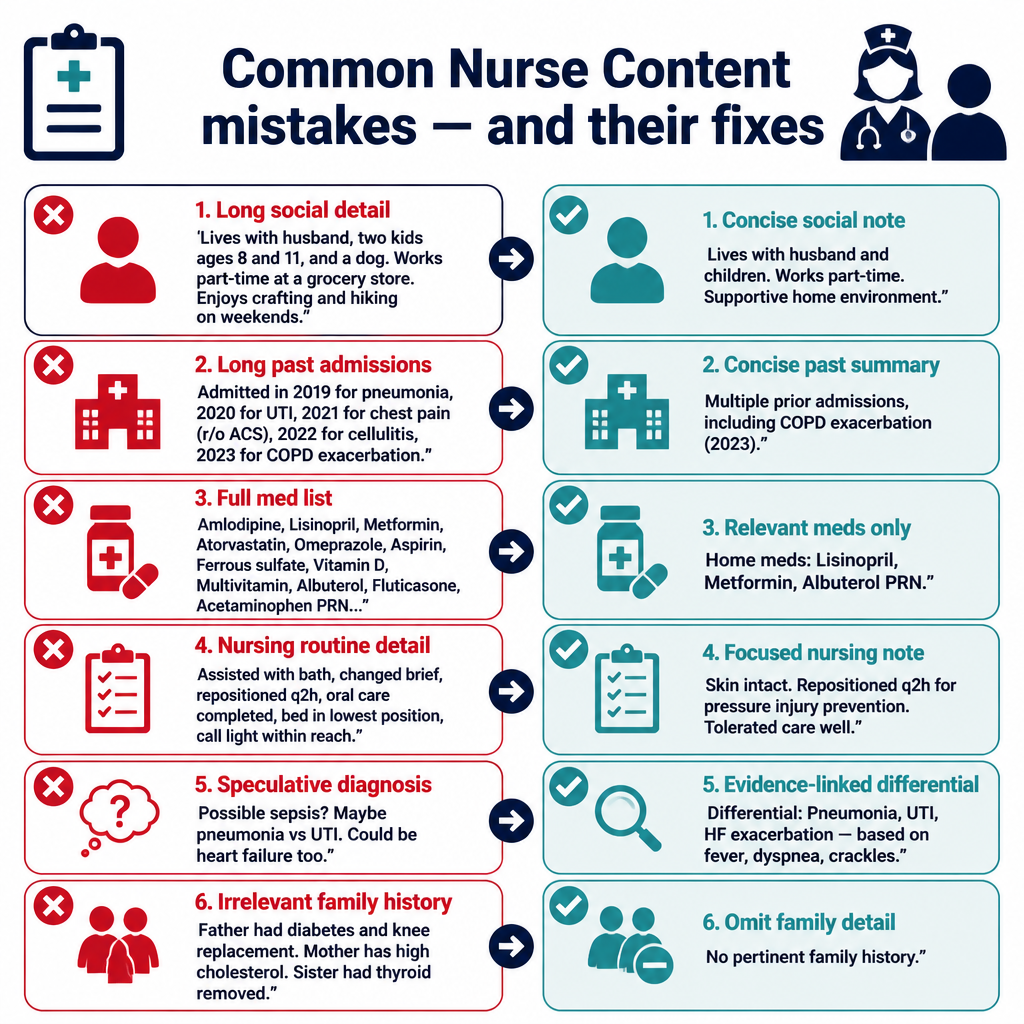 Common Nurse Content mistakes with corrected examples