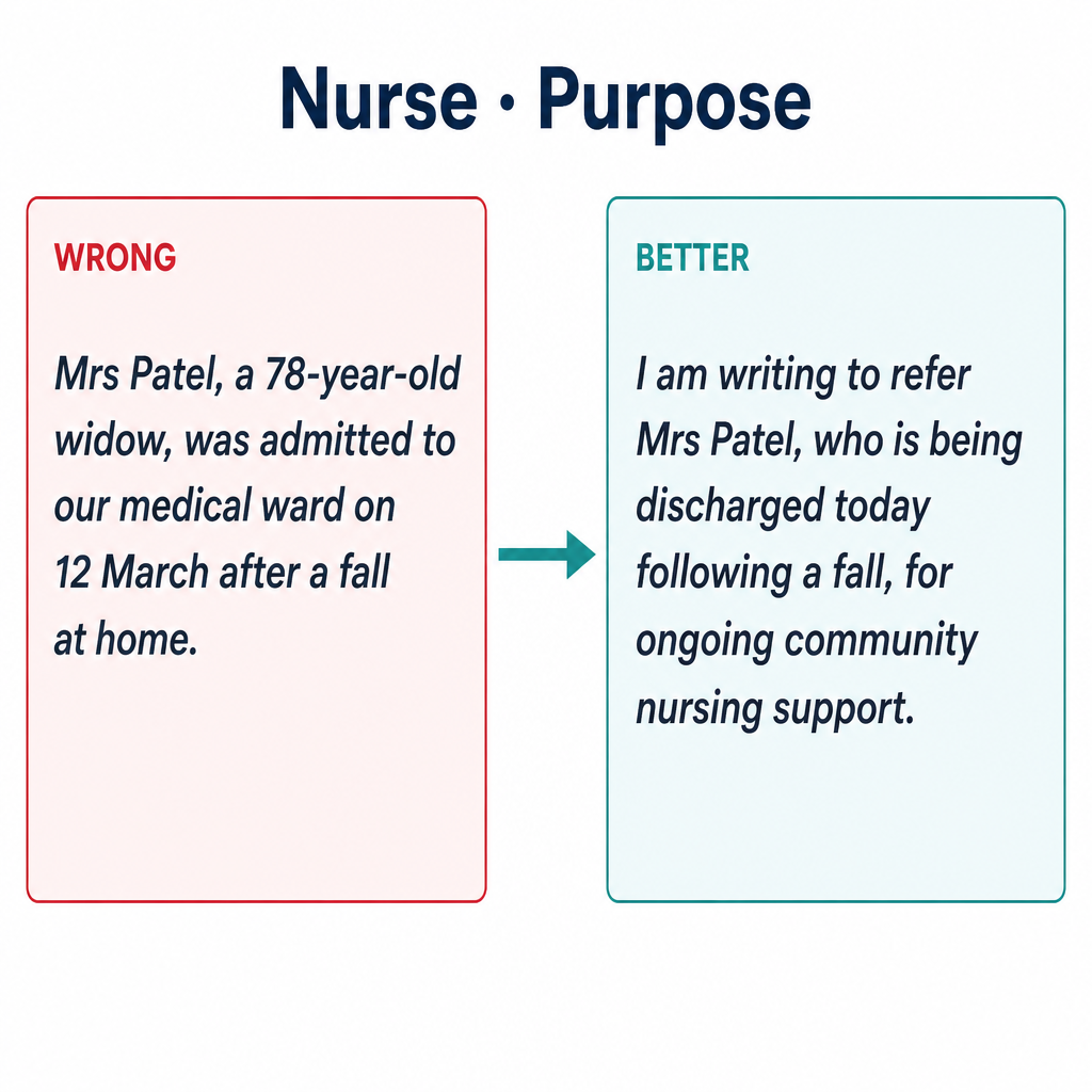 Common nurse Purpose mistakes with corrected examples