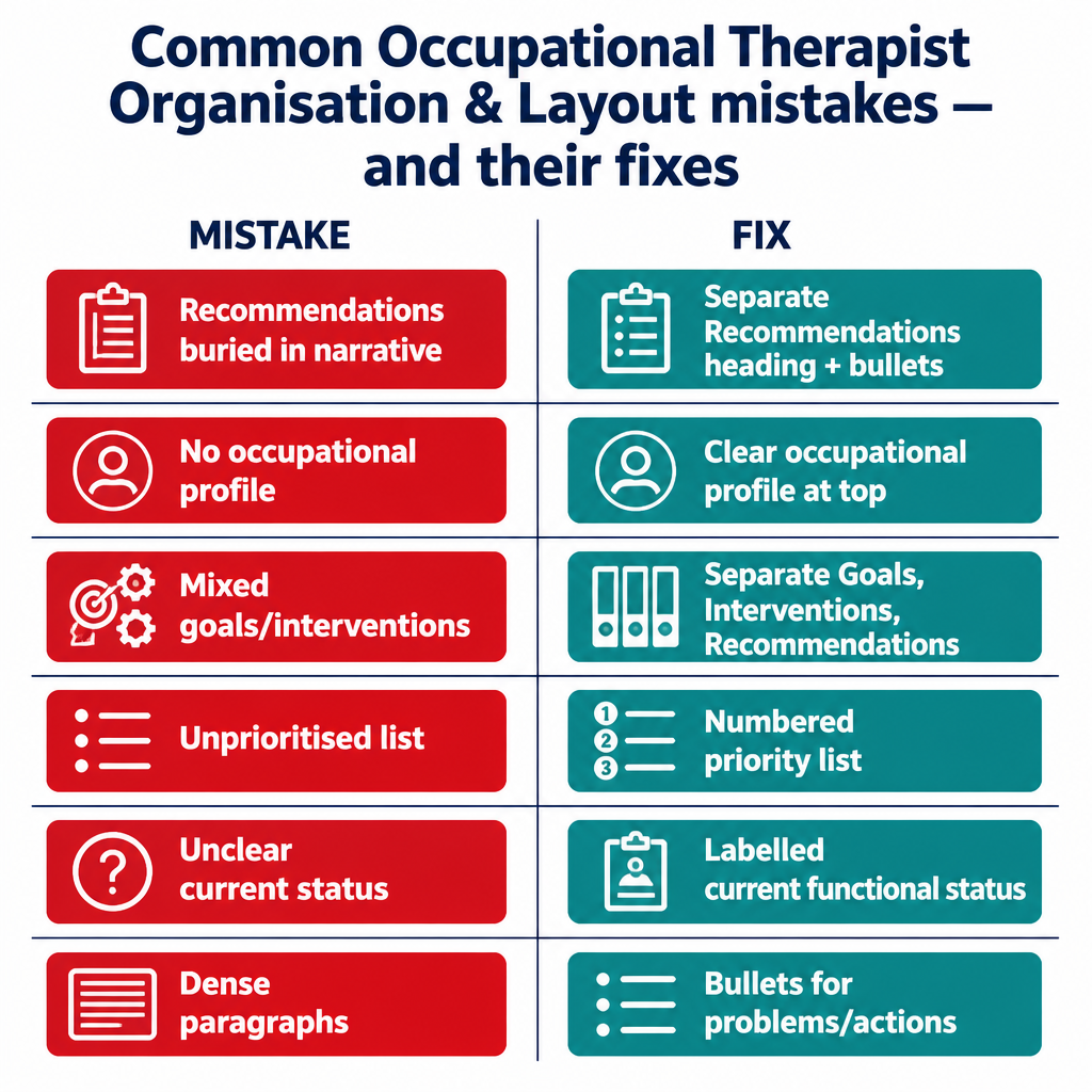 Common Occupational Therapist Organisation & Layout mistakes with corrected examples