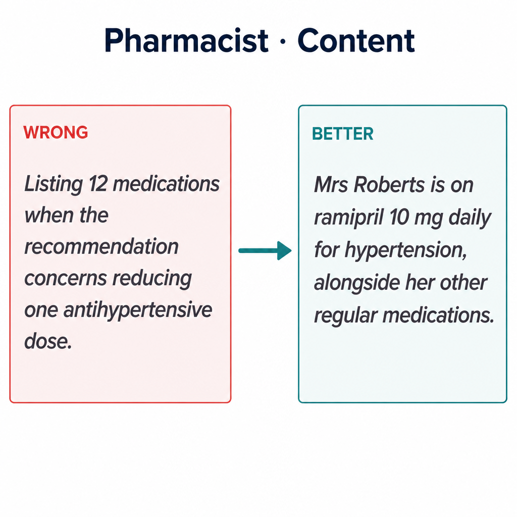 Common pharmacist Content mistakes with corrected examples