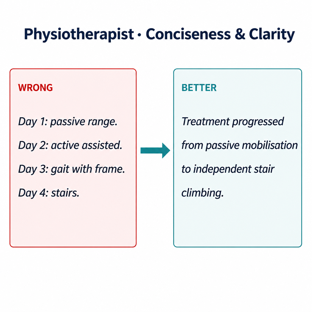 Common physiotherapist Conciseness mistakes with corrected examples
