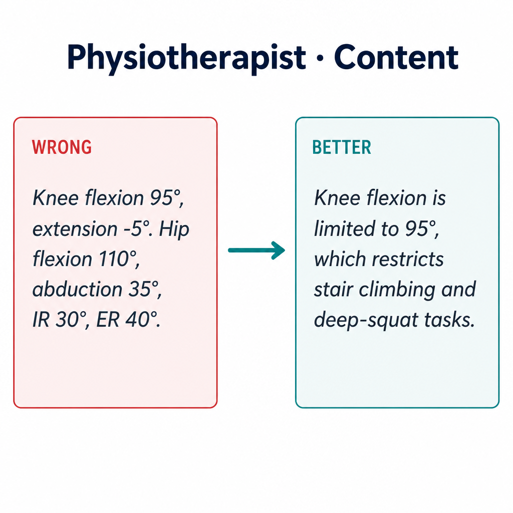 Common physiotherapist Content mistakes with corrected examples