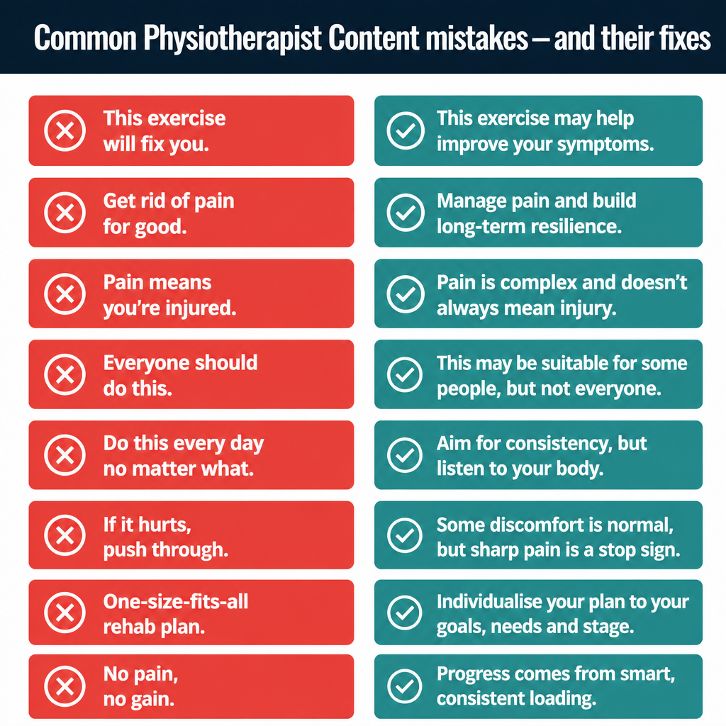 Common Physiotherapist Content mistakes with corrected examples