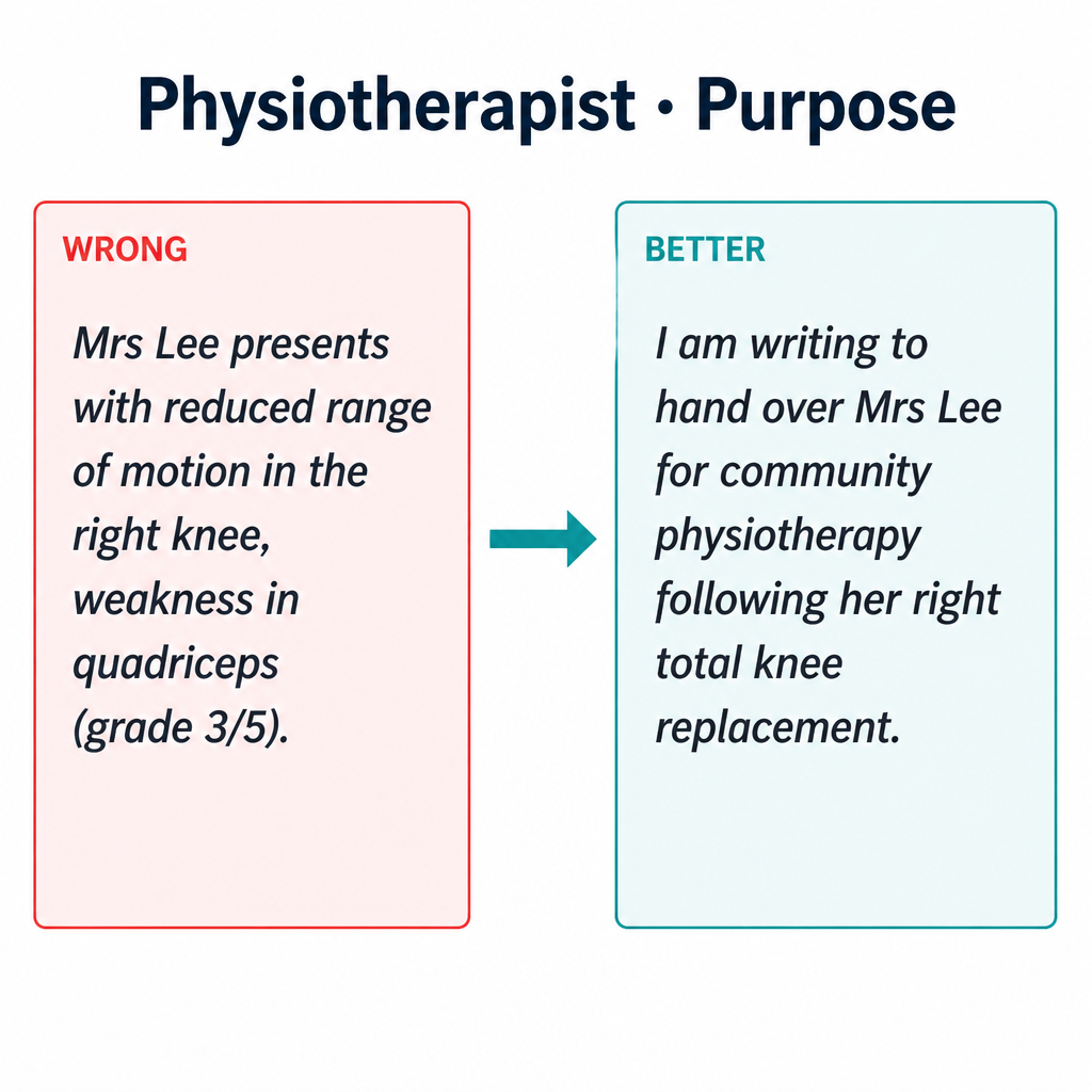 Common physiotherapist Purpose mistakes with corrected examples